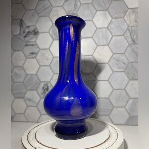 Art Glass Blown Cased Vase Cobalt White Glitter Swirled